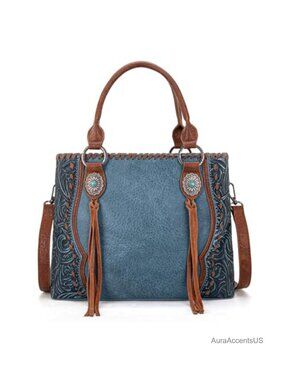 Trinity Ranch Western Floral Tooled Leather Tote Bag Crossbody